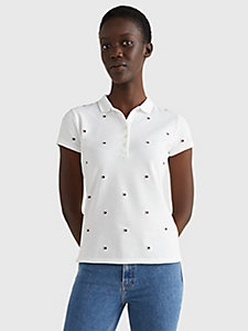 white flag embroidery slim fit polo for women tommy hilfiger