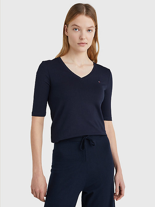 blue essentials slim fit half sleeve t-shirt for women tommy hilfiger