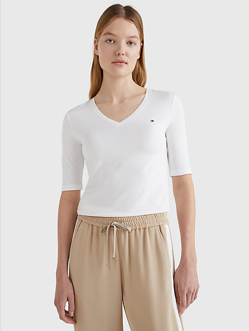 white essentials slim fit half sleeve t-shirt for women tommy hilfiger