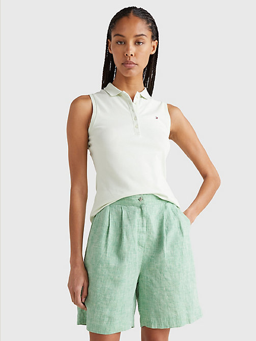 green sleeveless stretch cotton slim fit polo for women tommy hilfiger