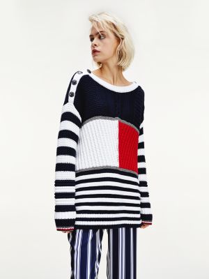 tommy icons metallic stripe cardigan
