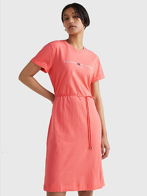 pink essentials logo short sleeve dress for women tommy hilfiger