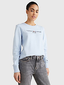 niebieski bluza z bawełny organicznej z logo dla kobiety - tommy hilfiger