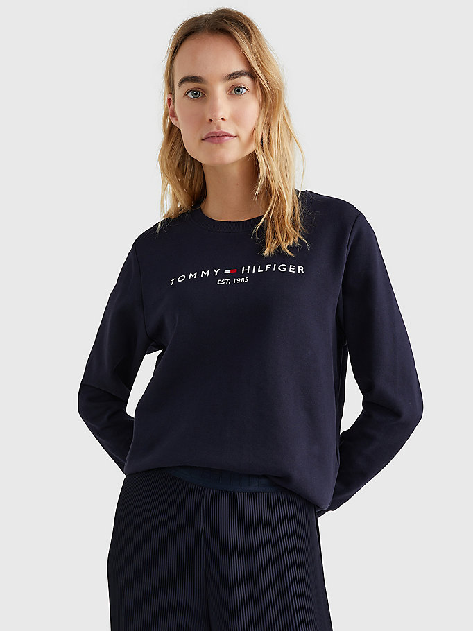 blue logo organic cotton crew neck sweatshirt for women tommy hilfiger
