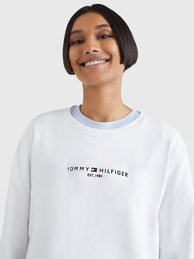 Logo Organic Cotton Crew Neck Sweatshirt | WHITE | Tommy Hilfiger