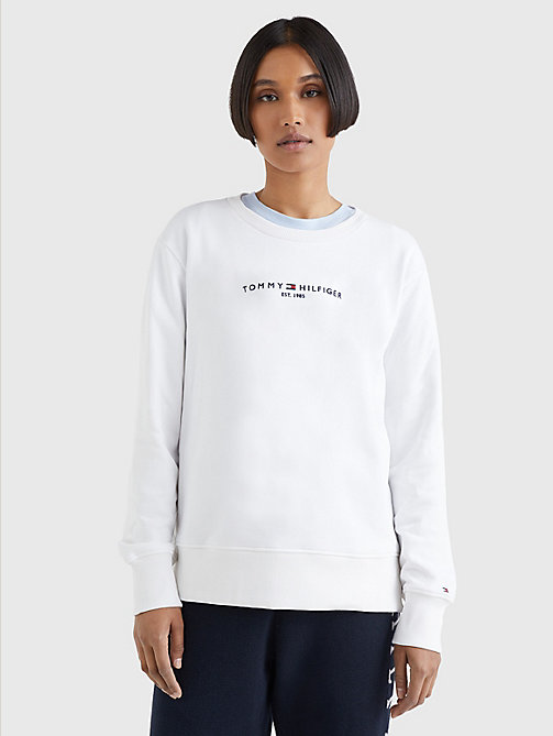 white logo organic cotton crew neck sweatshirt for women tommy hilfiger