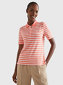 pink essentials stripe polo for women tommy hilfiger