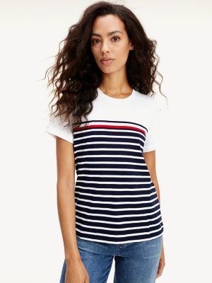 tommy hilfiger women's blue and white striped shirt