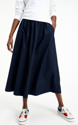 Pure Cotton Midi Skirt | BLUE | Tommy Hilfiger