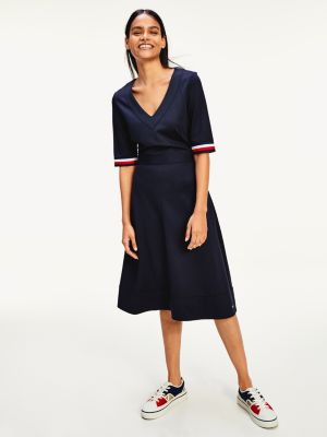 V-Neck Fit And Flare Dress | BLUE 