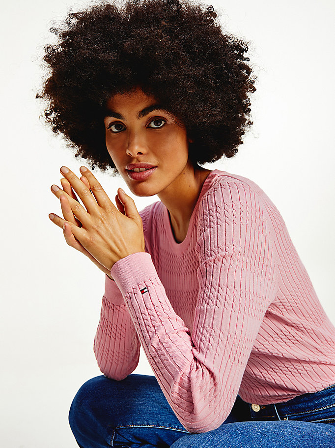 pink essential cable knit jumper for women tommy hilfiger
