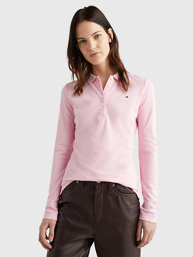 CLASSIC PINK Long Sleeve Slim Fit Polo for women TOMMY HILFIGER