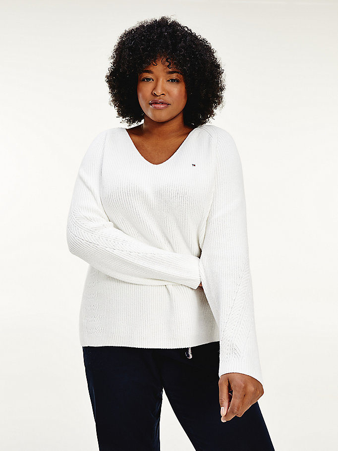 white curve rib-knit v-neck relaxed fit jumper for women tommy hilfiger