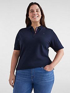 blue curve essential placket detail polo for women tommy hilfiger