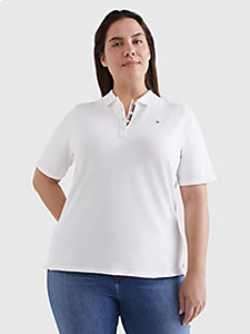 white curve essential placket detail polo for women tommy hilfiger