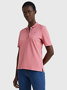 pink signature placket pique polo for women tommy hilfiger