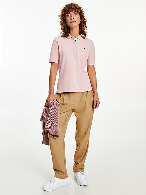 pink essential placket detail polo for women tommy hilfiger