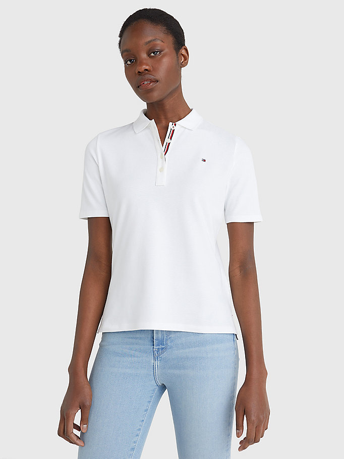 wit essential polo met placketfrontdetail voor dames - tommy hilfiger
