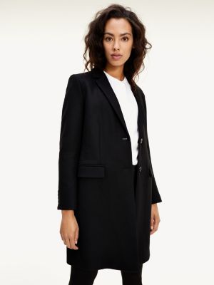 tommy hilfiger red & black wool blend plaid coat