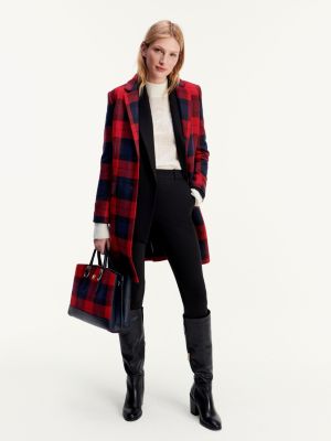 Wool Cashmere Tartan Check Coat | RED 
