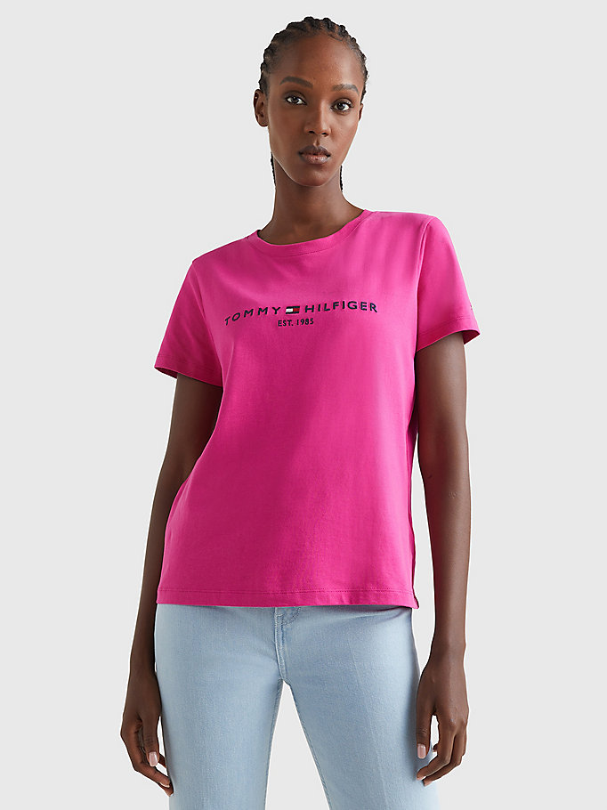 pink pure organic cotton logo t-shirt for women tommy hilfiger