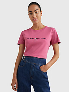 paars regular fit t-shirt met logo voor dames - tommy hilfiger
