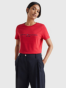 czerwony t-shirt z okrągłym dekoltem i logo dla kobiety - tommy hilfiger