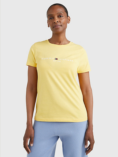 yellow logo print organic cotton crew-neck t-shirt for women tommy hilfiger