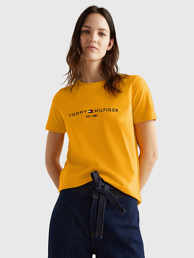 yellow t-shirt met logo en ronde hals voor dames - tommy hilfiger