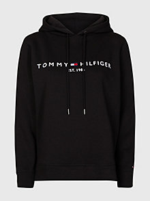 zwart curve hoodie met geborduurd logo en trekkoord voor women - tommy hilfiger