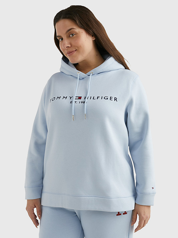 blauw curve hoodie met logo voor women - tommy hilfiger