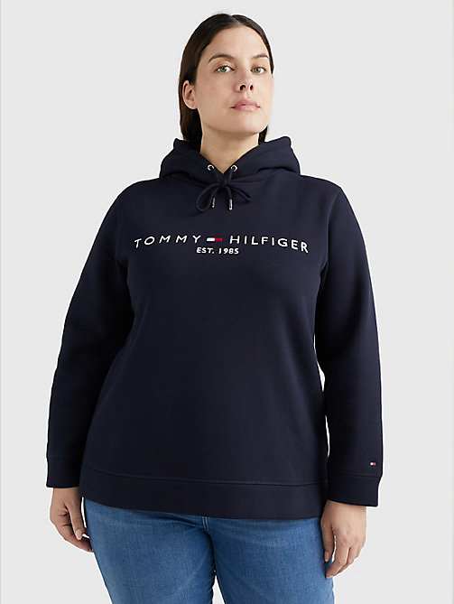 blue curve logo embroidery drawstring hoody for women tommy hilfiger