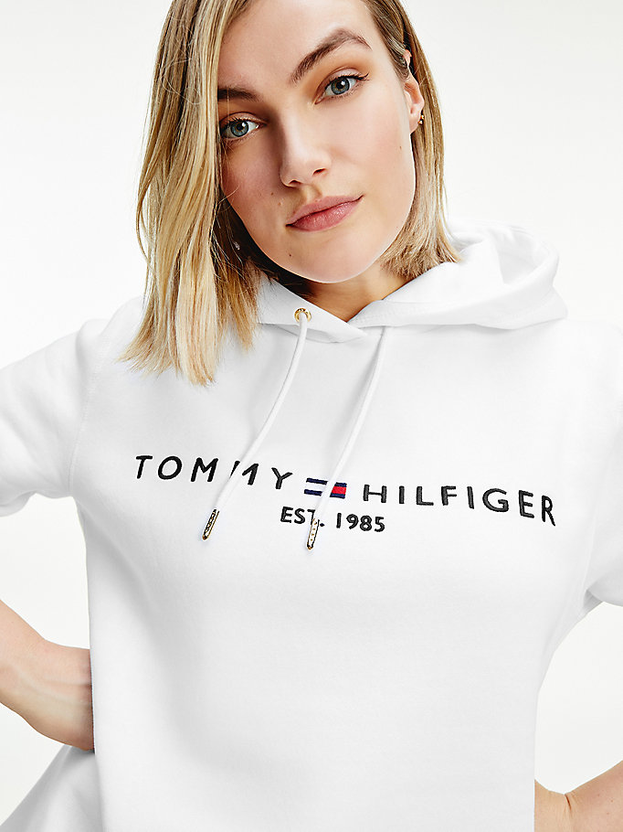 white curve logo drawstring hoody for women tommy hilfiger