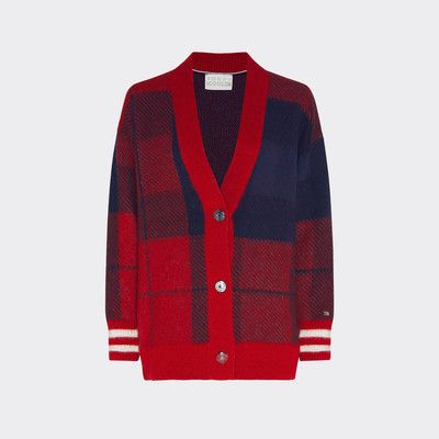 red check cardigan