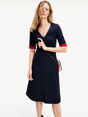 Fit And Flare V-Neck Dress | BLUE 