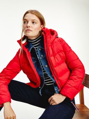 Removable Hood Quilted Down Jacket Red Tommy Hilfiger