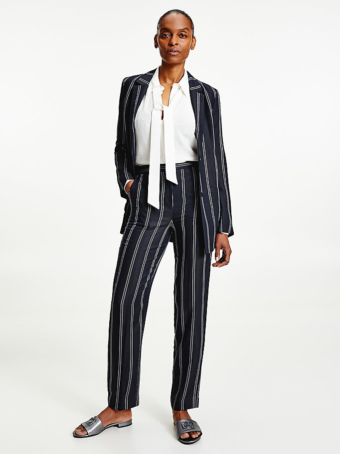 black viscose stripe tapered trousers for women tommy hilfiger