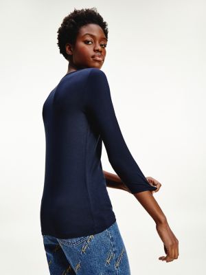 Boat Neck ThreeQuarter Sleeve TShirt BLUE Tommy Hilfiger