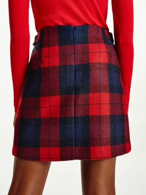Wool Cashmere Check Mini Skirt | RED 