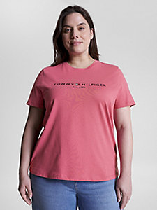 purple curve logo crew neck t-shirt for women tommy hilfiger
