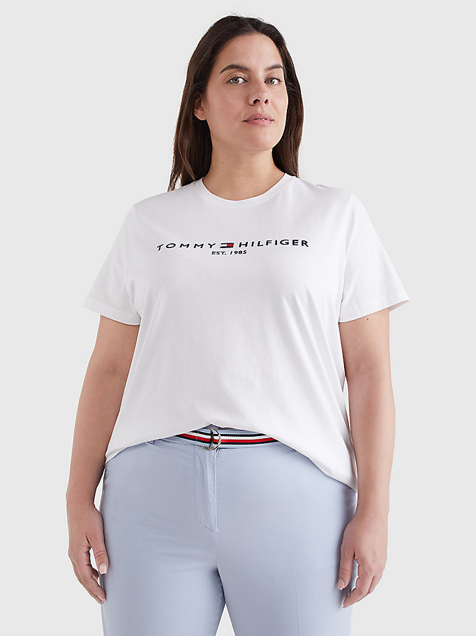 white curve organic cotton logo t-shirt for women tommy hilfiger