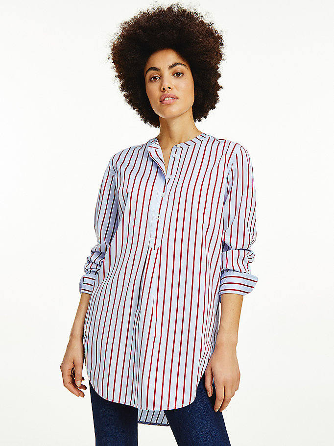 red cotton sateen stripe tunic shirt for women tommy hilfiger