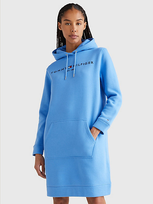 blauw hoodiejurk met logo voor dames - tommy hilfiger