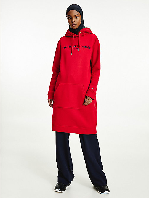 abito felpa con cappuccio e logo rosso da women tommy hilfiger