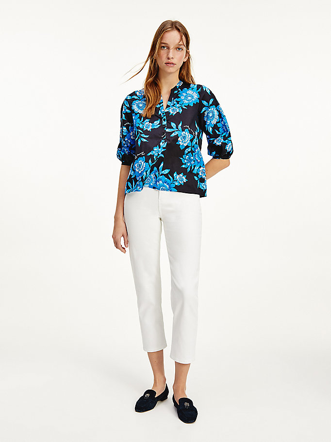 blue floral print relaxed fit blouse for women tommy hilfiger
