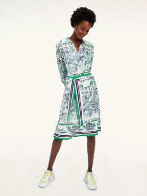 Pure Silk Scarf Print Dress | GREEN 