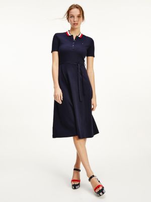 Fit And Flare Midi Polo Dress | BLUE 