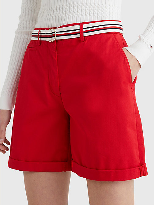 pantalón chino corto de talle medio rojo de mujer tommy hilfiger