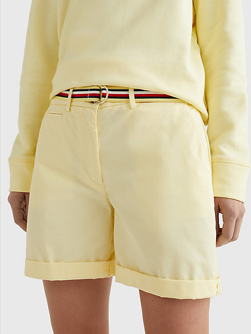yellow mid rise chino shorts for women tommy hilfiger