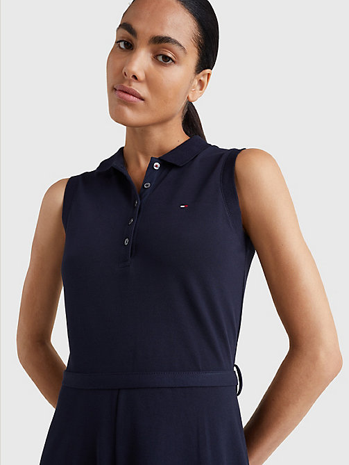blauw mouwloze fit and flare polojurk voor women - tommy hilfiger